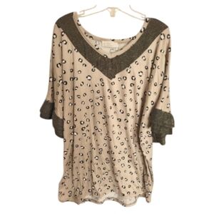 ⏰50% OFF Perfect Peach Bronze Metallic Leopard Print Ruffled Blouse Size XL